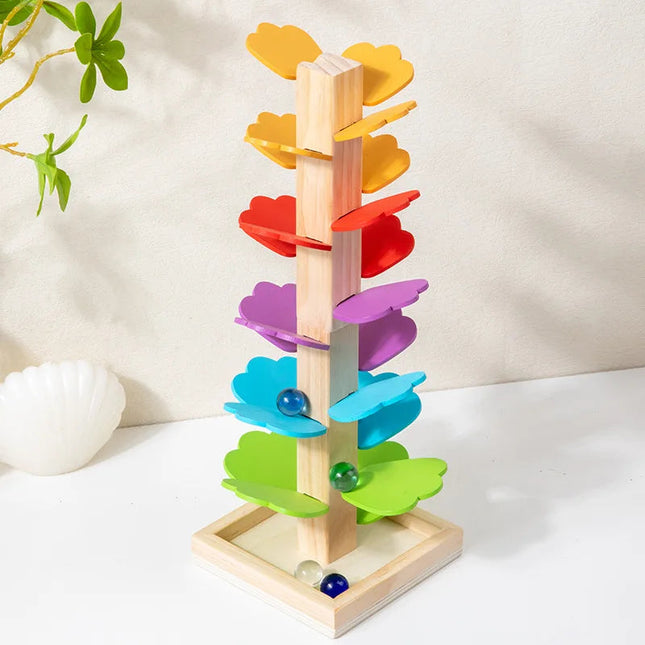 Kolorowy drewniany tor kulkowy w kształcie drzewa – zabawka edukacyjna dla maluchów od 2 lat z interaktywną układanką i kreatywnym rozwojem 5