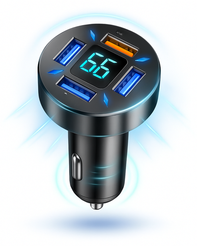 Kompaktowa podwójna ładowarka samochodowa USB z szybkim ładowaniem 66 W – idealna w podróży 0