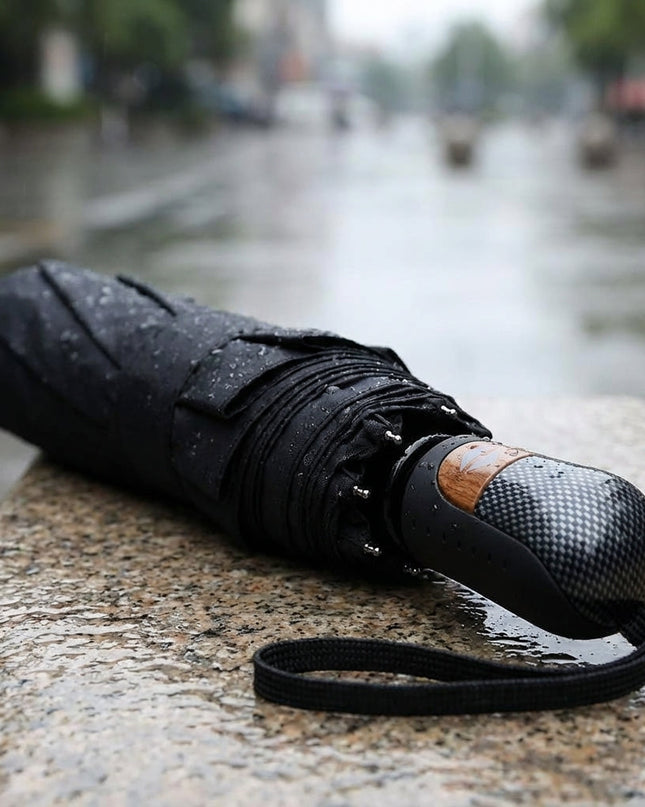 Kompaktowy parasol podróżny z wiatroodporną ramą z 9 żebrami i daszkiem o szerokości 99 cm – lekka i przenośna konstrukcja 0