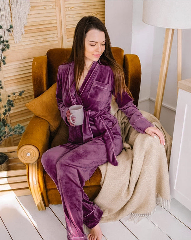 Komplet Kimono z Aksamitu dla Kobiet – Elegancki Szlafrok i Piżama 7