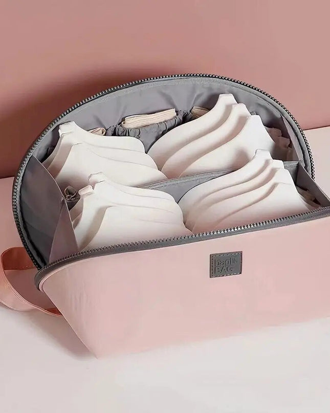 Kosmetyczka podróżna z inteligentnymi przegródkami i szerokim otworem – jasnoróżowy nylon 5