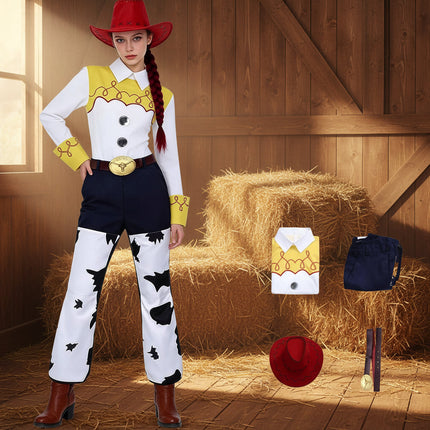 Kostium kowbojki na Halloween dla dzieci i dorosłych, zestaw cosplay Western, jednoczęściowy kombinezon lub top 4