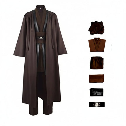 Kostium Rycerza Jedi z tuniką i szatą z kapturem w kolorach brązowym, czarnym 0