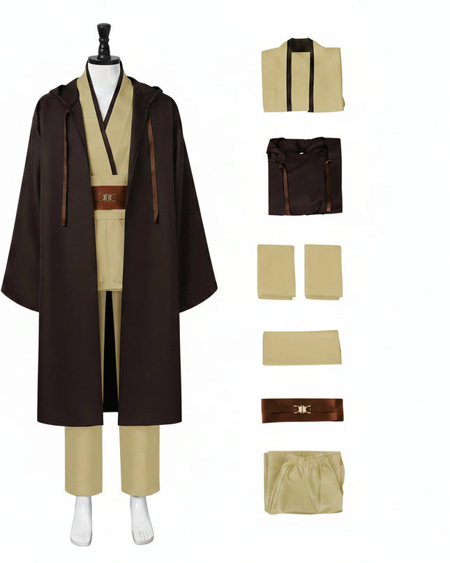 Kostium Rycerza Jedi z tuniką i szatą z kapturem w kolorach brązowym, czarnym 4