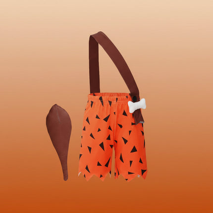 Kostium dla dziecka jaskiniowca z akcentami bones w kolorach różowym, pomarańczowym i zielonym 1