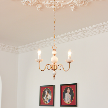 Kremowy Żyrandol Retro do Sypialni z Szkła i Metalu – Elegancka Lampa Wisząca z Regulowaną Długością 45-65 cm 2