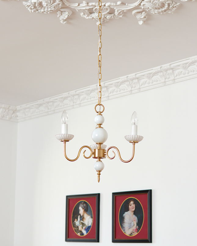 Kremowy Żyrandol Retro do Sypialni z Szkła i Metalu – Elegancka Lampa Wisząca z Regulowaną Długością 45-65 cm 3