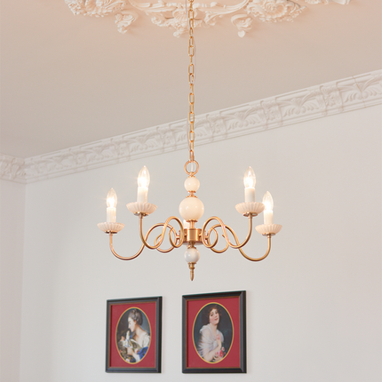 Kremowy Żyrandol Retro do Sypialni z Szkła i Metalu – Elegancka Lampa Wisząca z Regulowaną Długością 45-65 cm 7