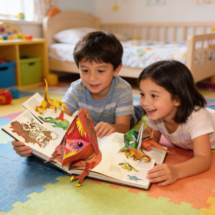 Książka 3D Pop-Up o dinozaurach dla dzieci z interaktywnymi scenami – angażująca przygoda edukacyjna z pełnokolorowymi ilustracjami 5