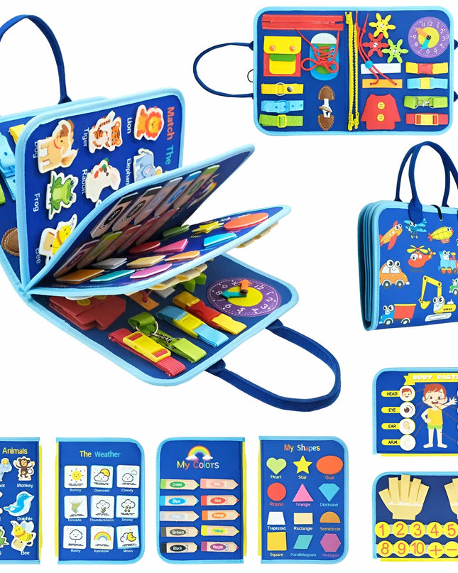 Książka Montessori dla maluchów w wieku 2-5 lat z ćwiczeniami rozwijającymi małą motorykę – interaktywna, cicha książka z miękkiej, nietoksycznej tkaniny 0