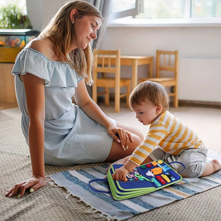 Książka Montessori dla maluchów w wieku 2-5 lat z ćwiczeniami rozwijającymi małą motorykę – interaktywna, cicha książka z miękkiej, nietoksycznej tkaniny 1