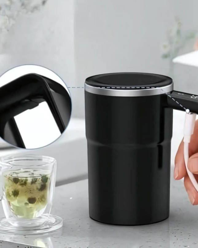 Kubek samomieszający z wyświetlaczem temperatury – 380 ml, stal nierdzewna, przenośny i szczelny, ładowany przez USB, idealny do kawy i herbaty 1