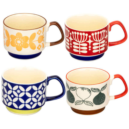Kubki ceramiczne do kawy w stylu retro z uchwytem – wyjątkowy design z połowy XX wieku, 300 ml, można myć w zmywarce i używać w kuchence mikrofalowej 9