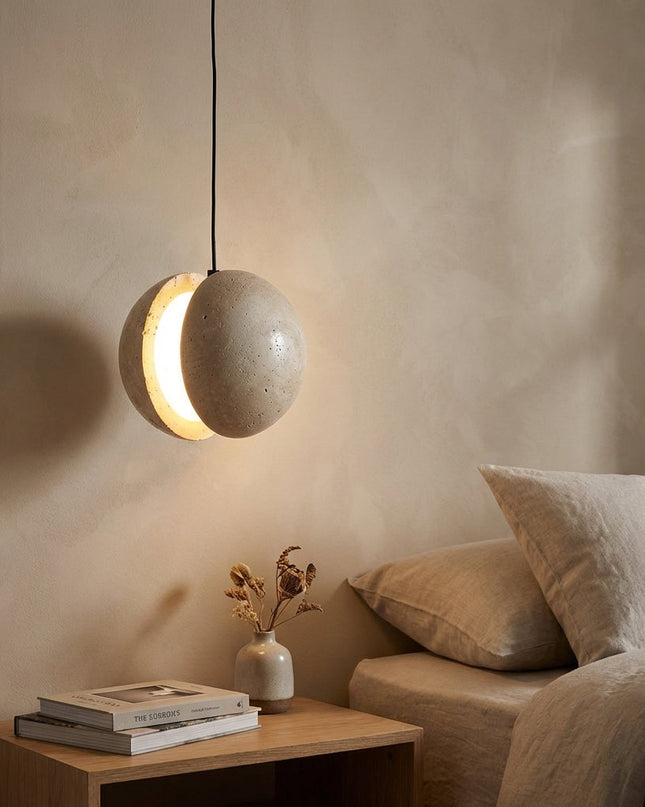 Kulista lampa wisząca z oświetleniem LED – kompaktowy design z naturalnego kamienia do nowoczesnych wnętrz 1