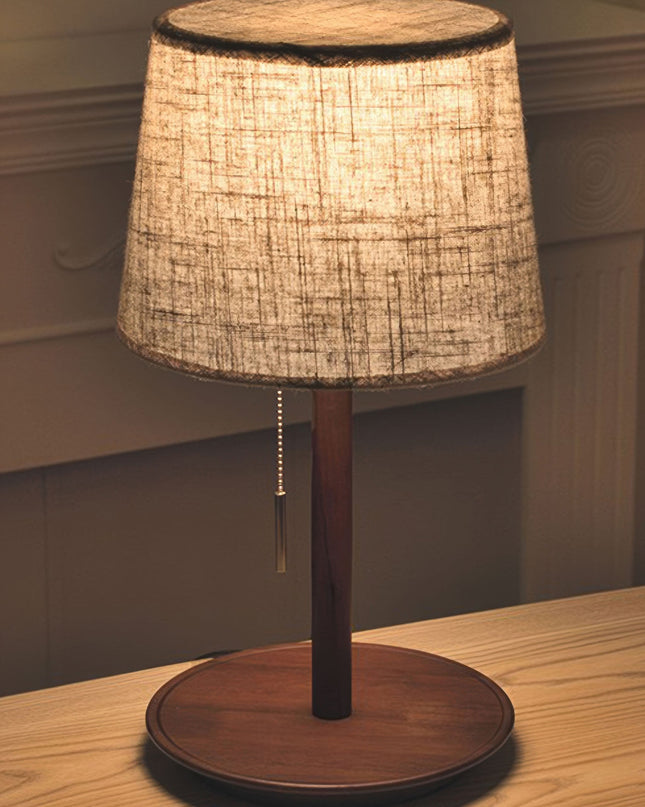 Lampa Gentle Glow z Drewna Orzecha Nordic z Tkaninowym Abażurem – 49 cm, Ciepłe Światło LED E27, Elegancki Design do Wnętrz 0