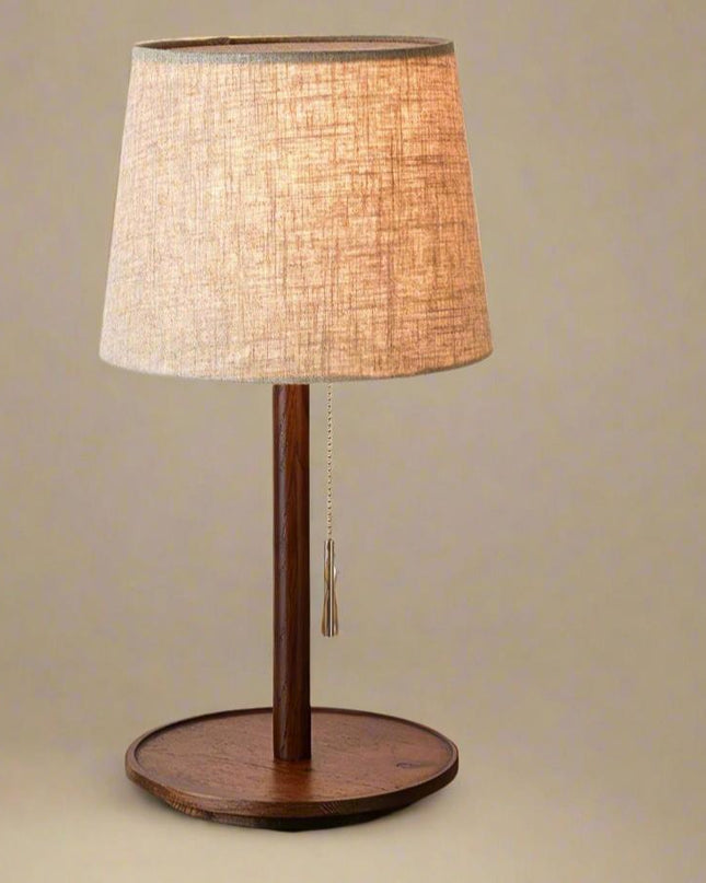 Lampa Gentle Glow z Drewna Orzecha Nordic z Tkaninowym Abażurem – 49 cm, Ciepłe Światło LED E27, Elegancki Design do Wnętrz 1