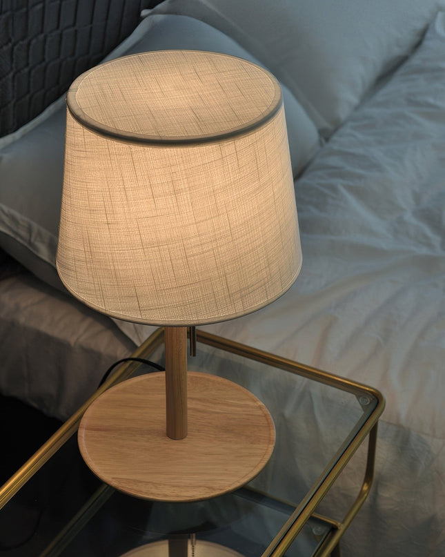 Lampa Gentle Glow z Drewna Orzecha Nordic z Tkaninowym Abażurem – 49 cm, Ciepłe Światło LED E27, Elegancki Design do Wnętrz 4