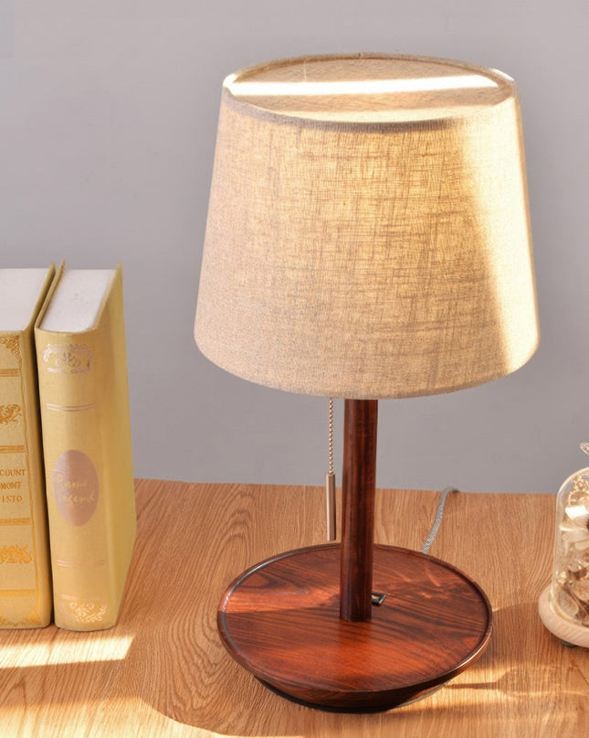 Lampa Gentle Glow z Drewna Orzecha Nordic z Tkaninowym Abażurem – 49 cm, Ciepłe Światło LED E27, Elegancki Design do Wnętrz 5