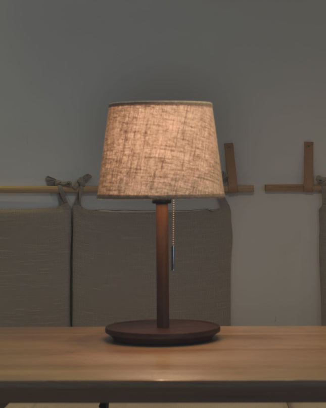 Lampa Gentle Glow z Drewna Orzecha Nordic z Tkaninowym Abażurem – 49 cm, Ciepłe Światło LED E27, Elegancki Design do Wnętrz 7