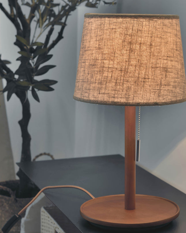 Lampa Gentle Glow z Drewna Orzecha Nordic z Tkaninowym Abażurem – 49 cm, Ciepłe Światło LED E27, Elegancki Design do Wnętrz 8