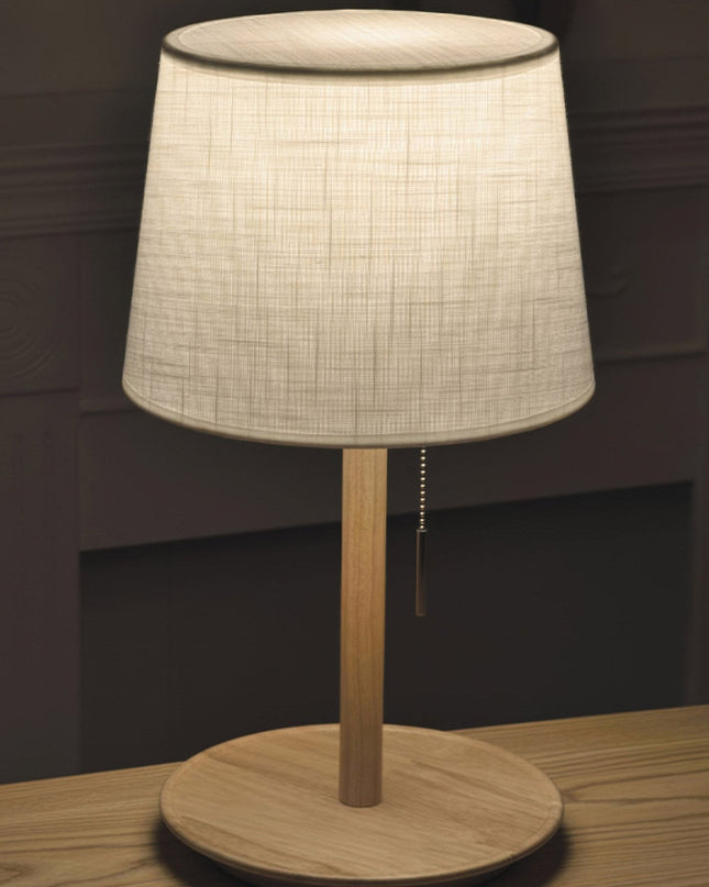 Lampa Gentle Glow z Drewna Orzecha Nordic z Tkaninowym Abażurem – 49 cm, Ciepłe Światło LED E27, Elegancki Design do Wnętrz 9