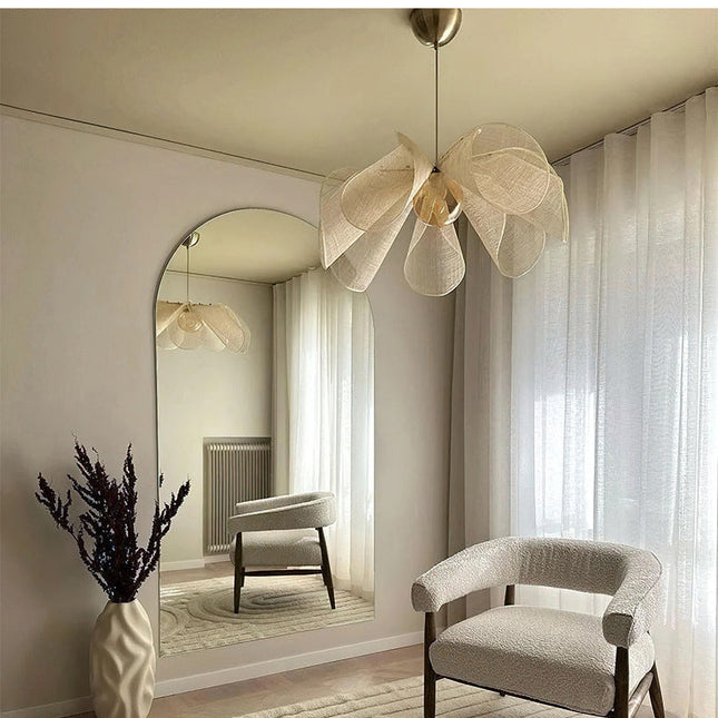 Lampa Kwiatowa Japandi – Elegancki Żyrandol Tekstylny z Przezroczystym Kloszem 6