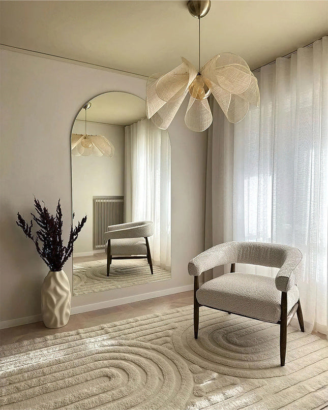 Lampa Kwiatowa Japandi – Elegancki Żyrandol Tekstylny z Przezroczystym Kloszem 8