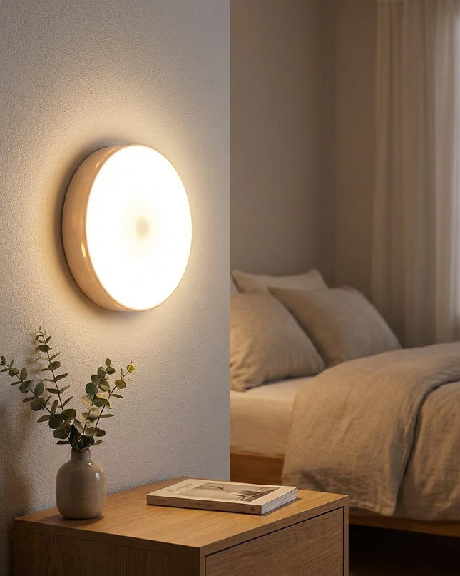 Lampa LED z czujnikiem ruchu i regulacją jasności, bezprzewodowa, okrągła, biała 1