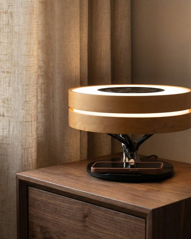 Lampa LED z głośnikiem Bluetooth i bezprzewodowym ładowaniem, elegancka lampa sufitowa z dre 0