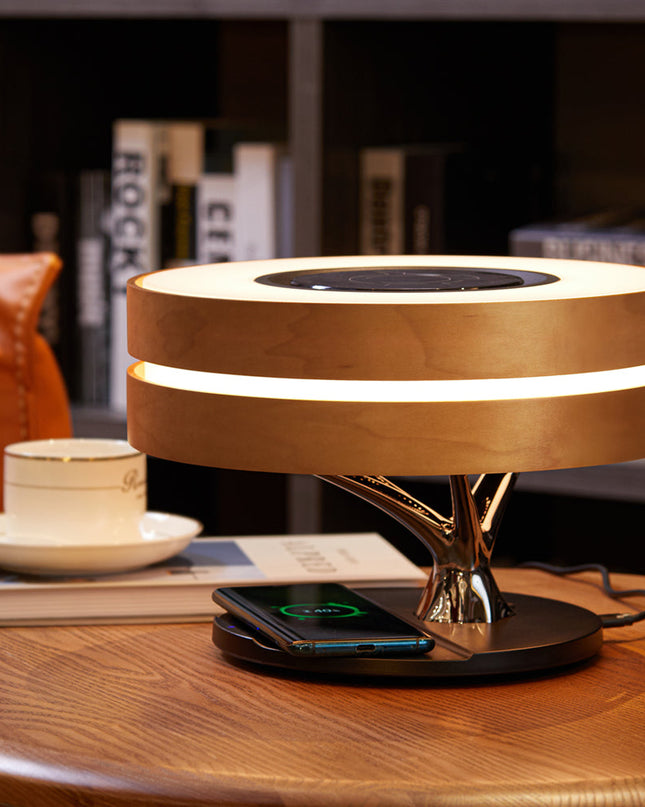 Lampa LED z głośnikiem Bluetooth i bezprzewodowym ładowaniem, elegancka lampa sufitowa z dre 4