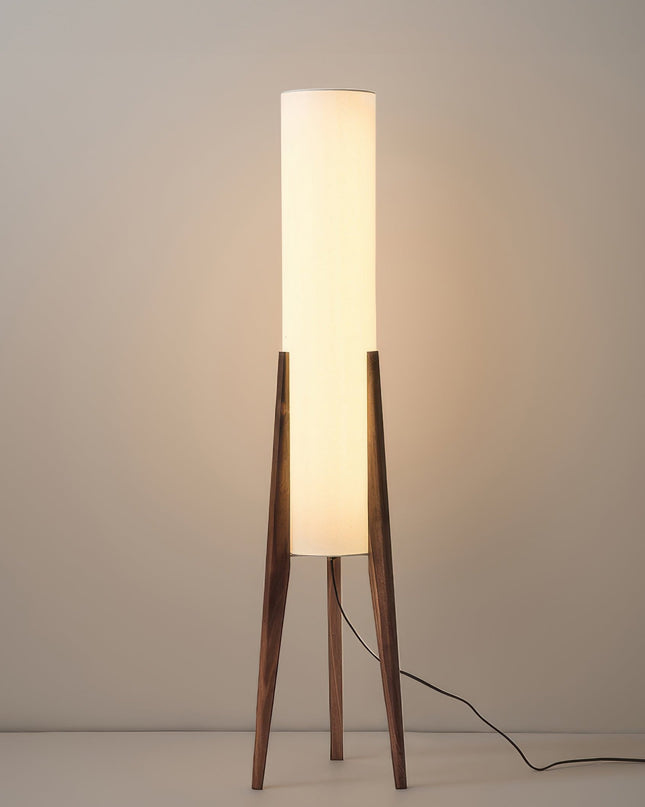 Lampa Podłogowa z Orzechowego Drewna i Tkaninowym Kloszem – Nowoczesny Styl Nordic, Przytulne Oświetlenie do Wnętrz 0