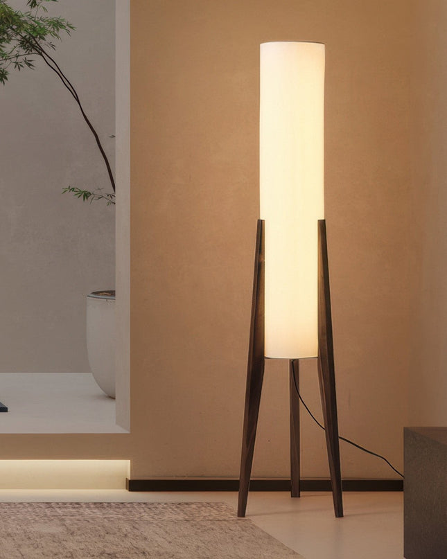 Lampa Podłogowa z Orzechowego Drewna i Tkaninowym Kloszem – Nowoczesny Styl Nordic, Przytulne Oświetlenie do Wnętrz 2