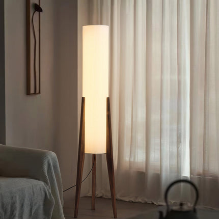 Lampa Podłogowa z Orzechowego Drewna i Tkaninowym Kloszem – Nowoczesny Styl Nordic, Przytulne Oświetlenie do Wnętrz 3