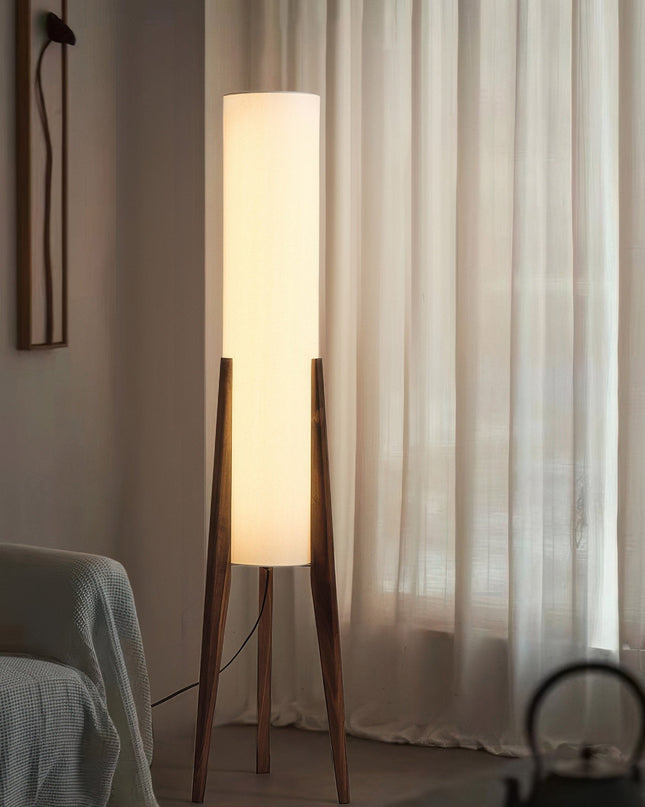Lampa Podłogowa z Orzechowego Drewna i Tkaninowym Kloszem – Nowoczesny Styl Nordic, Przytulne Oświetlenie do Wnętrz 3