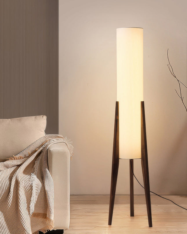 Lampa Podłogowa z Orzechowego Drewna i Tkaninowym Kloszem – Nowoczesny Styl Nordic, Przytulne Oświetlenie do Wnętrz 6