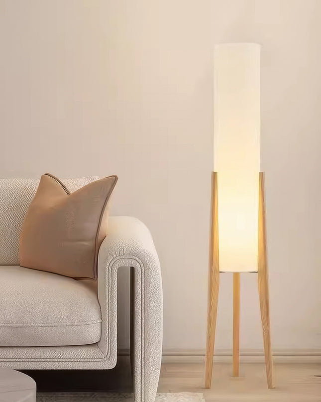 Lampa Podłogowa z Orzechowego Drewna i Tkaninowym Kloszem – Nowoczesny Styl Nordic, Przytulne Oświetlenie do Wnętrz 7