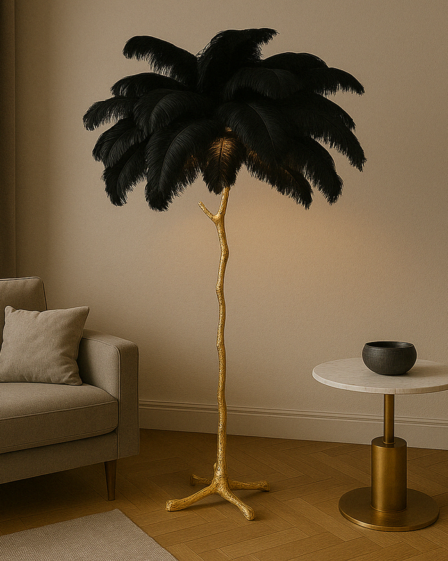 Lampa Podłogowa z Piór Strusia – Elegancki Design, Ciepłe Światło, Wysoka Jakość, 170 cm 3