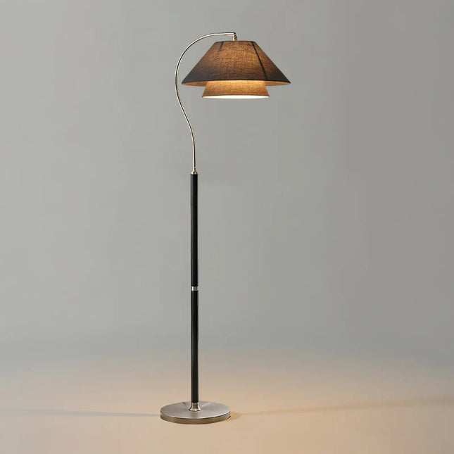 Lampa podłogowa z wielowarstwowymi abażurami, drewniana i metalowa konstrukcja, idealna do now 11