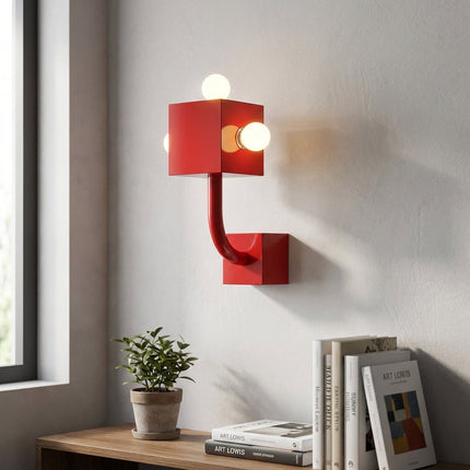 Lampa ścienna geometryczna z ciepłym światłem, metalowy kinkiet w czerwonym kolorze, doskonała do nowoczes 0