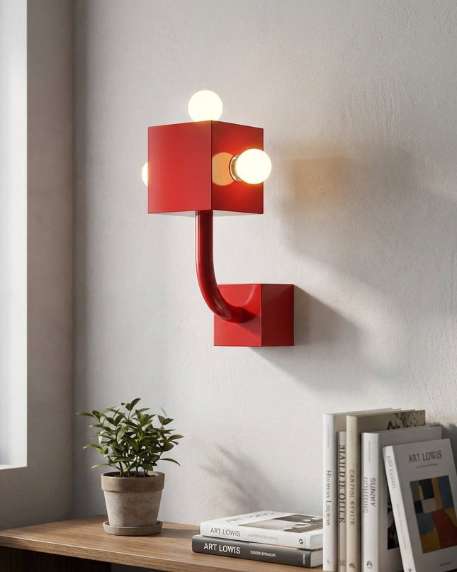 Lampa ścienna geometryczna z ciepłym światłem, metalowy kinkiet w czerwonym kolorze, doskonała do nowoczes 0