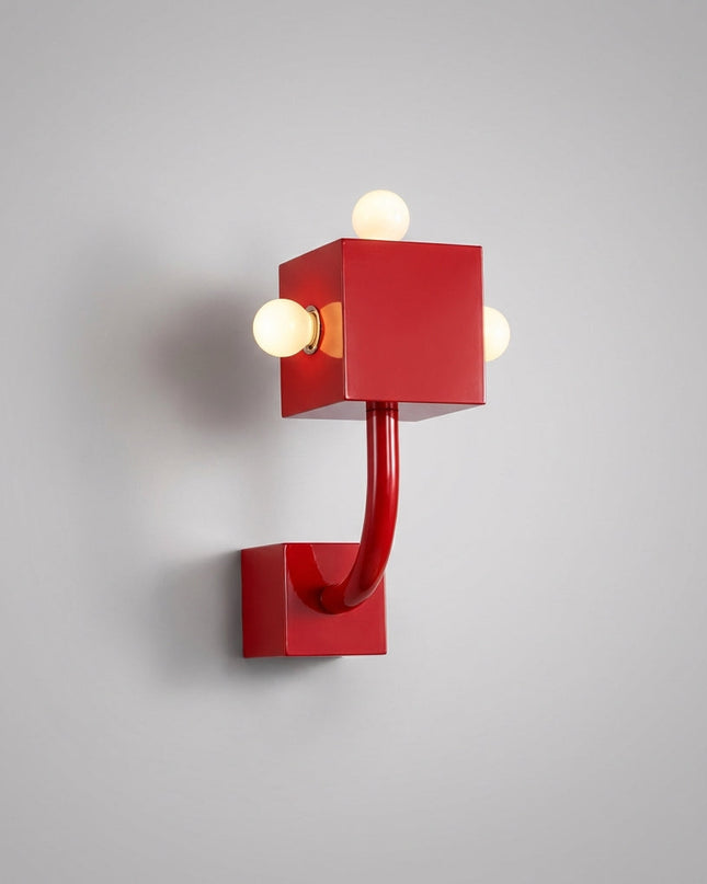Lampa ścienna geometryczna z ciepłym światłem, metalowy kinkiet w czerwonym kolorze, doskonała do nowoczes 1