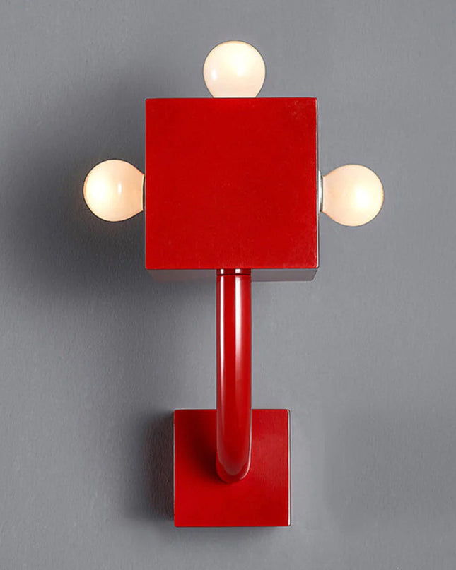 Lampa ścienna geometryczna z ciepłym światłem, metalowy kinkiet w czerwonym kolorze, doskonała do nowoczes 4