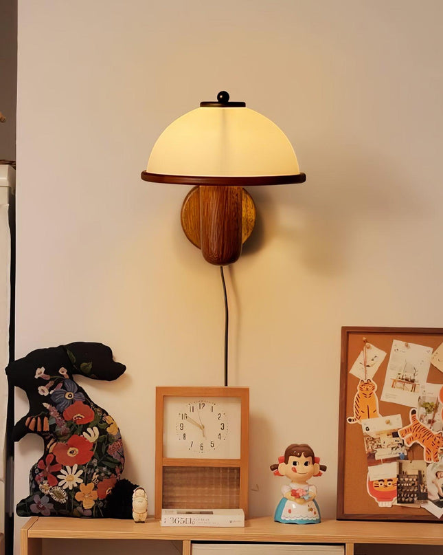 Lampa Ścienna z Drewna Dębowego i Białym Abażurem – Nowoczesny Kinkiet Ścienny do Wnętrz 2