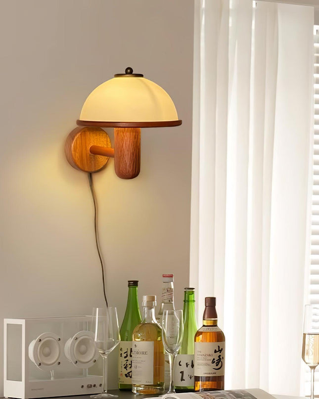 Lampa Ścienna z Drewna Dębowego i Białym Abażurem – Nowoczesny Kinkiet Ścienny do Wnętrz 3