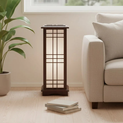 Lampa Shoji z ciepłym światłem i drewnianą ramą w japońskim stylu, idealna do dekoracji 2