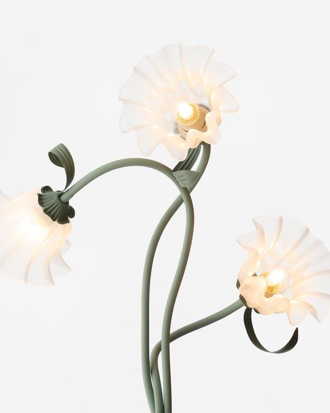 Lampa Stojąca Calla z Białymi Kwiatami i Zielonym Stojakiem – Elegancka Lampa do Salonu 7