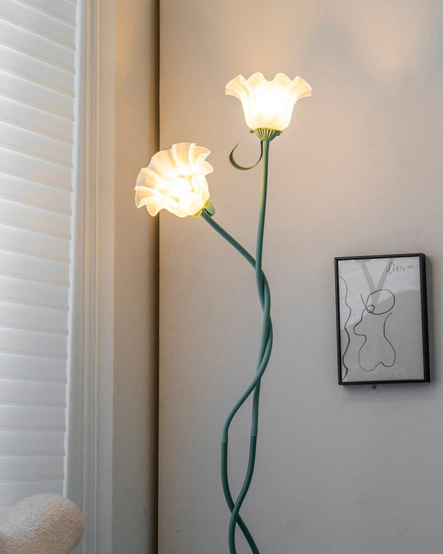 Lampa Stojąca Do Salonu z Kwiatami Calla, Elegancka Lampa Stojąca w Zielonym Kolorze z Białymi Kwiatami, 170 cm 0