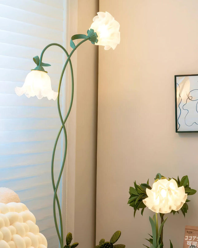 Lampa Stojąca Do Salonu z Kwiatami Calla, Elegancka Lampa Stojąca w Zielonym Kolorze z Białymi Kwiatami, 170 cm 6