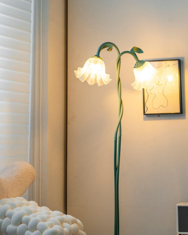 Lampa Stojąca Do Salonu z Kwiatami Calla, Elegancka Lampa Stojąca w Zielonym Kolorze z Białymi Kwiatami, 170 cm 8