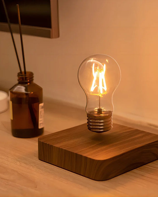 Lampa Stojąca LED z Lewitacją Magnetyczną – Stylowa Lampa do Salonu z Orzechową Podstawą, Nowoczesne Oświetlenie Wnętrz 0
